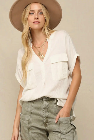 Off White V-Neck Blouse