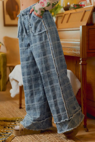 Denim Plaid Wide Leg