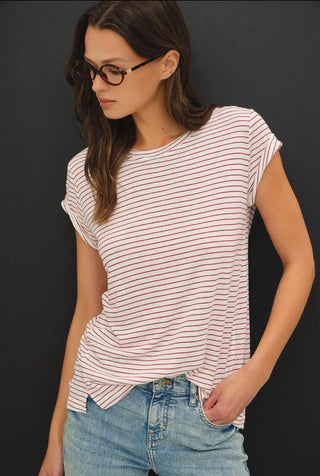 Red Linen Blend Stripe Tee