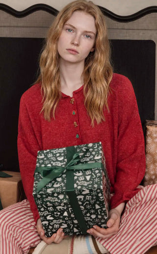 Red Holiday Button Sweater