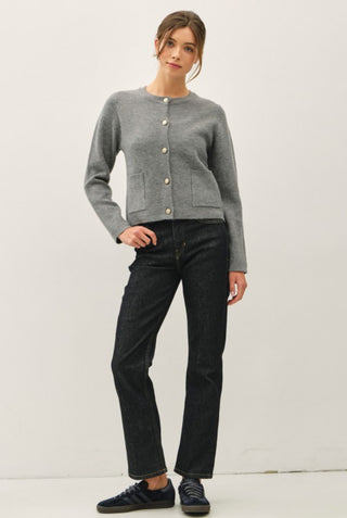 Charcoal Gold Button Sweater