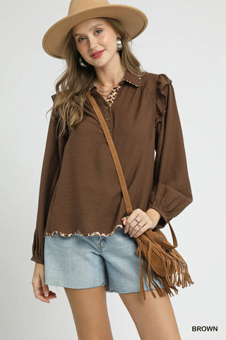 Brown Leo Trim Blouse