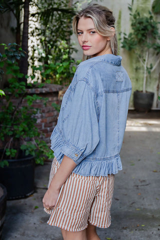 Ruffle Denim Blouse