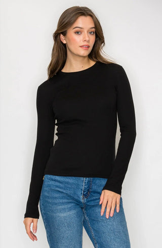 Black Ribbed Long Sleeve Top