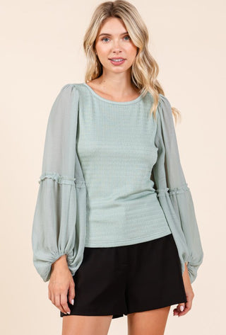 Sage Textured Chiffon Blouse