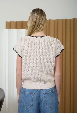 Light Khaki Contrast Trim Sweater