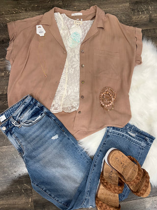 Taupe Button Blouse