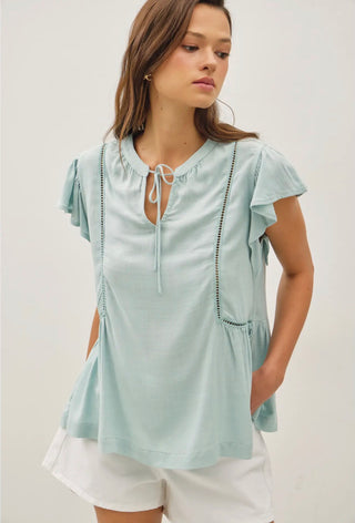 Mint Lace Trim Blouse