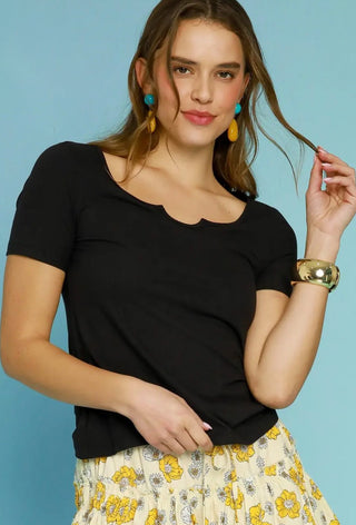 Black Notch Collar Top