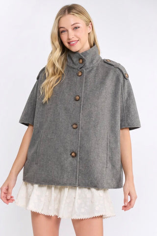 Grey Wool Blend Cape Jacket