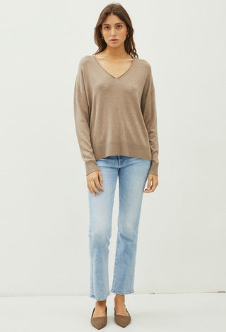 Heather Mocha V-Neck Sweater