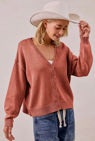 Vintage Wash Rust Cardigan