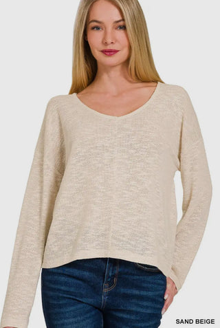 Sand Beige V-Neck Top