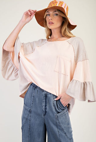 Peach Washed Ruffle Top