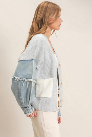 Grey Denim Sleeve Cardigan