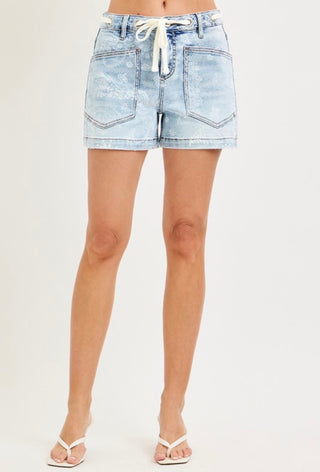 Light Wash Paisley Print Denim Short