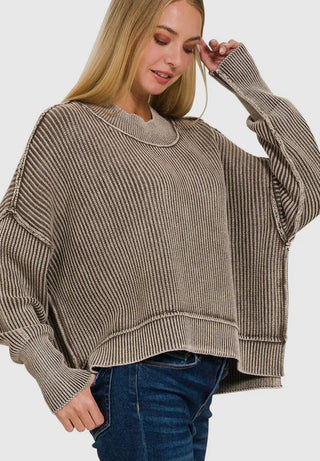 Oversized Mocha Ribbed Sweater