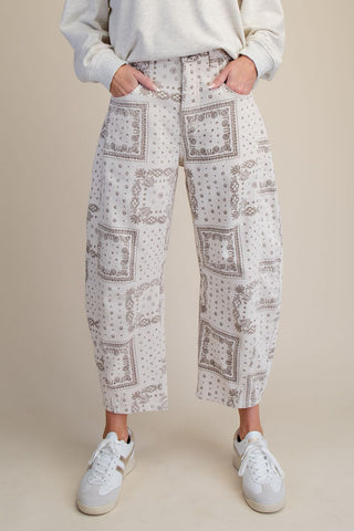 Ecru Print Barrel Pant