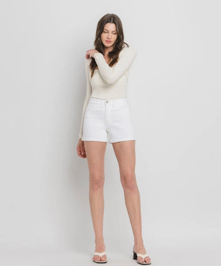 White Cuffed Denim Short