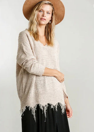 Stone Distressed V-Neck Sweater