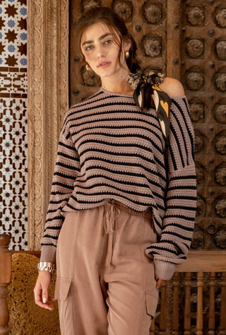 Mocha Stripe Pullover Sweater