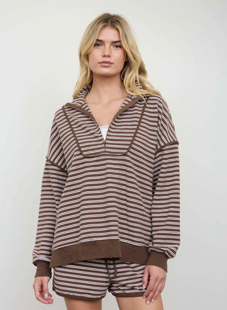 Chocolate Stripe Half Zip Top