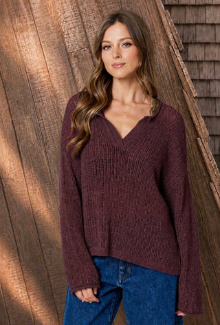 Burgundy Split Neck Sweater
