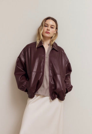 Wine Vegan Leather Jacket