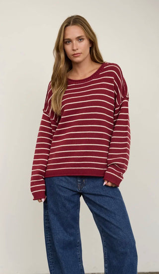Wine Stripe Crewneck Sweater