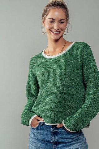 Forest Contrast Detail Sweater