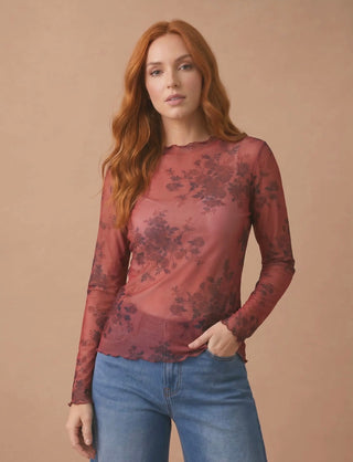 Wine Sheer Floral Top