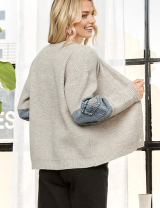 Grey Knit Denim Trim Jacket
