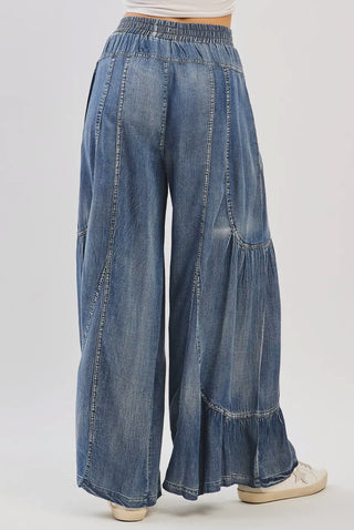 Denim Tiered Wide Leg Pant