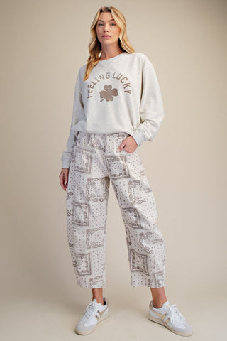 Ecru Print Barrel Pant