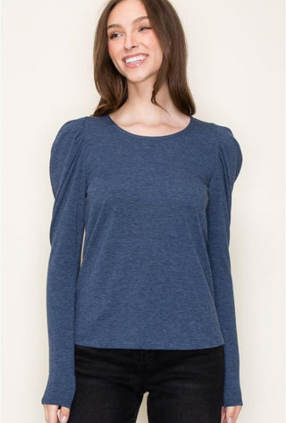 Navy Puff Shoulder Top