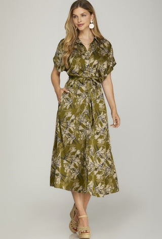 Olive Floral Midi Dress