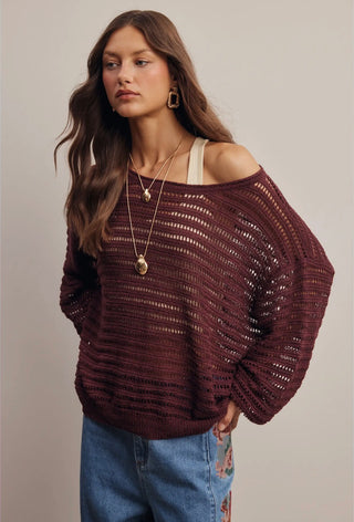 Wine Open Knit Sweater