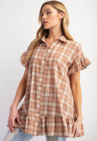 Plaid Ruffle Hem Top