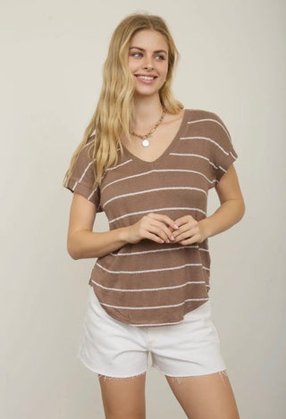 Mocha Stripe V-Neck