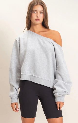 Grey Off Shoulder Sweatshirt
