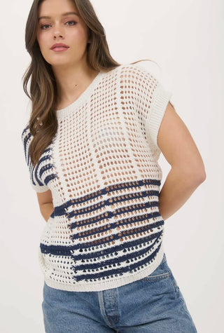 Navy & White Crochet Sweater