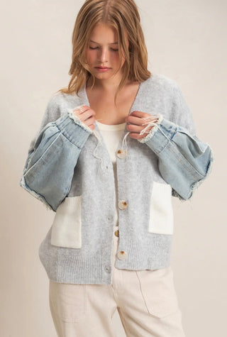 Grey Denim Sleeve Cardigan