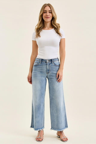 Sloane Mid Rise Ankle Wide Leg Denim
