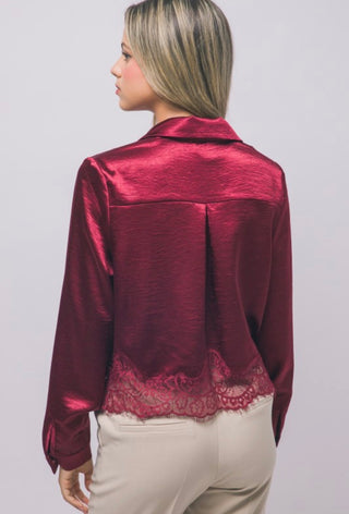 Satin Lace Trim Blouse