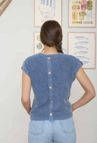 Washed Indigo Button Back Sweater