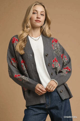 Cozy Charcoal Bloom Cardigan