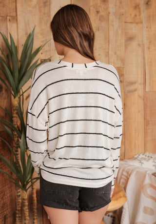 Ivory Stripe V-Neck