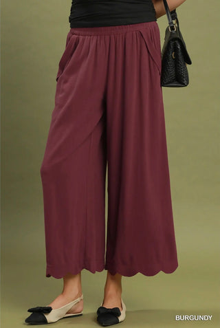 Burgundy Scallop Hem Linen Pant
