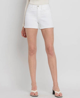 White Cuffed Denim Short