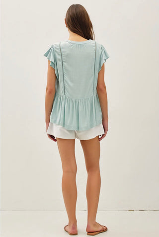 Mint Lace Trim Blouse